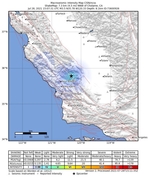 4.1 Magnitude Earthquake Strikes Paso Robles, Shaking San Luis Obispo and Atascadero
