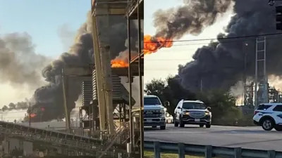Port Arthur's Sky Blazes After Massive Oil Refinery Explosion