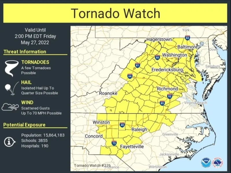 Tornado Risk Elevates Across Maryland and Virginia Amid Severe Weather