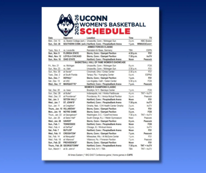 UConn Women's Basketball Schedule: March 2026 Madness